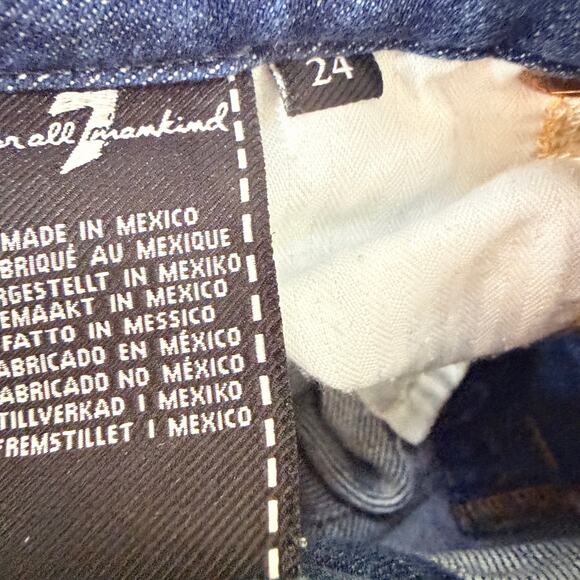 7 For All Mankind Two Toned Side Striped Skinny Leg Jeans Mid Rise Raw Hem Sz 24 - Picture 12 of 14
